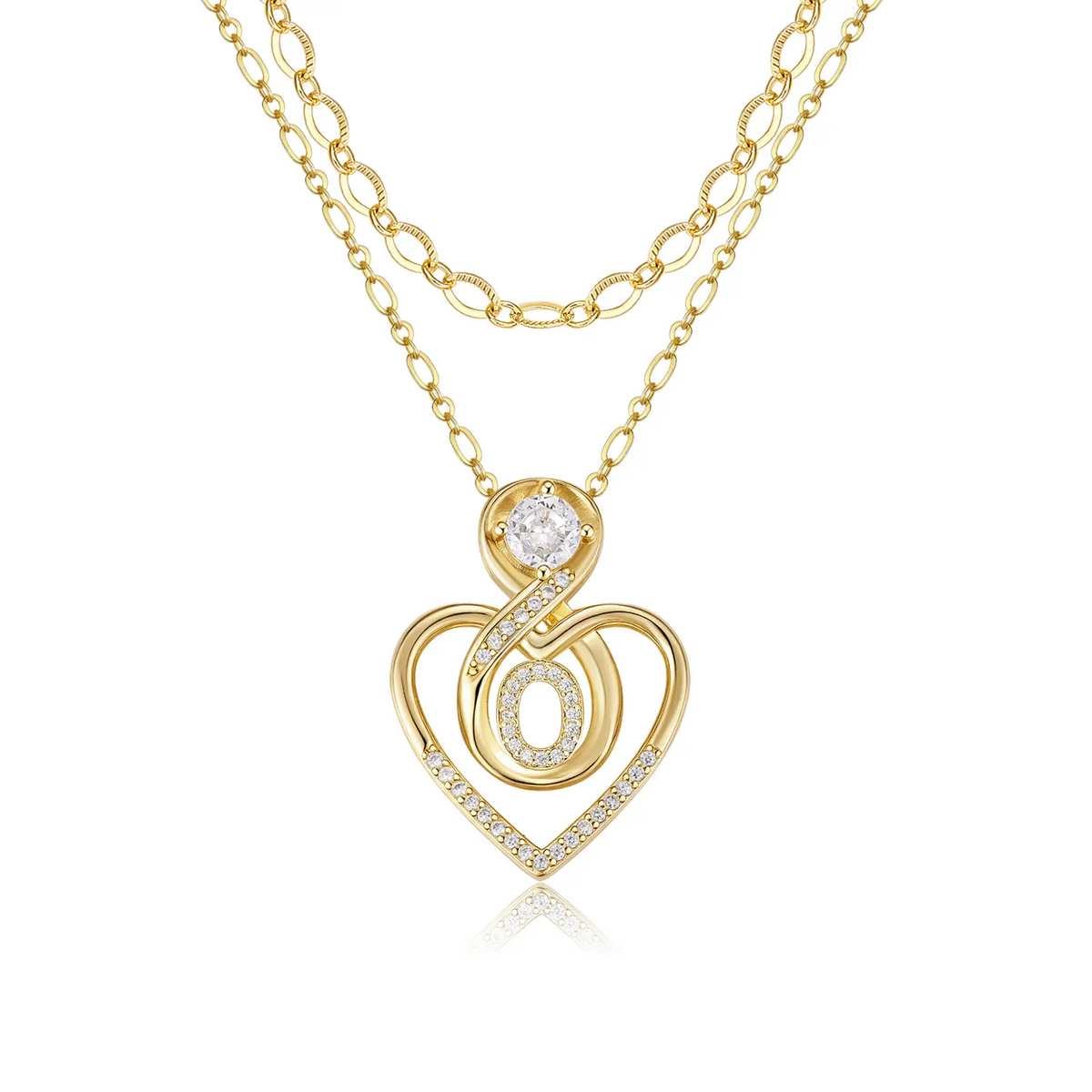 2pc 14k Initial Infinity Heart Necklace Set