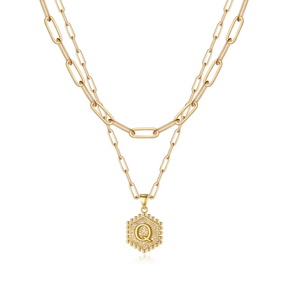2pc 14k Hexagon Initial Necklace
