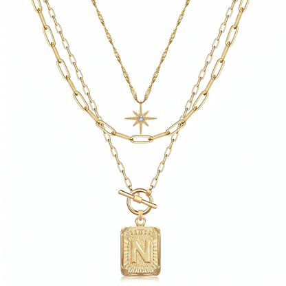3pc Star Initial Necklace Set
