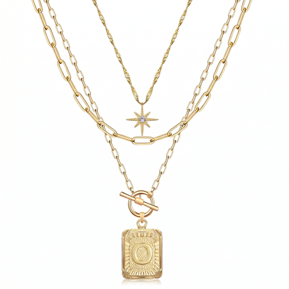 3pc Star Initial Necklace Set