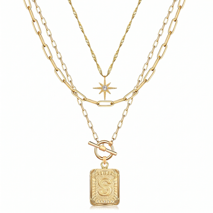 3pc Star Initial Necklace Set