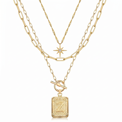 3pc Star Initial Necklace Set