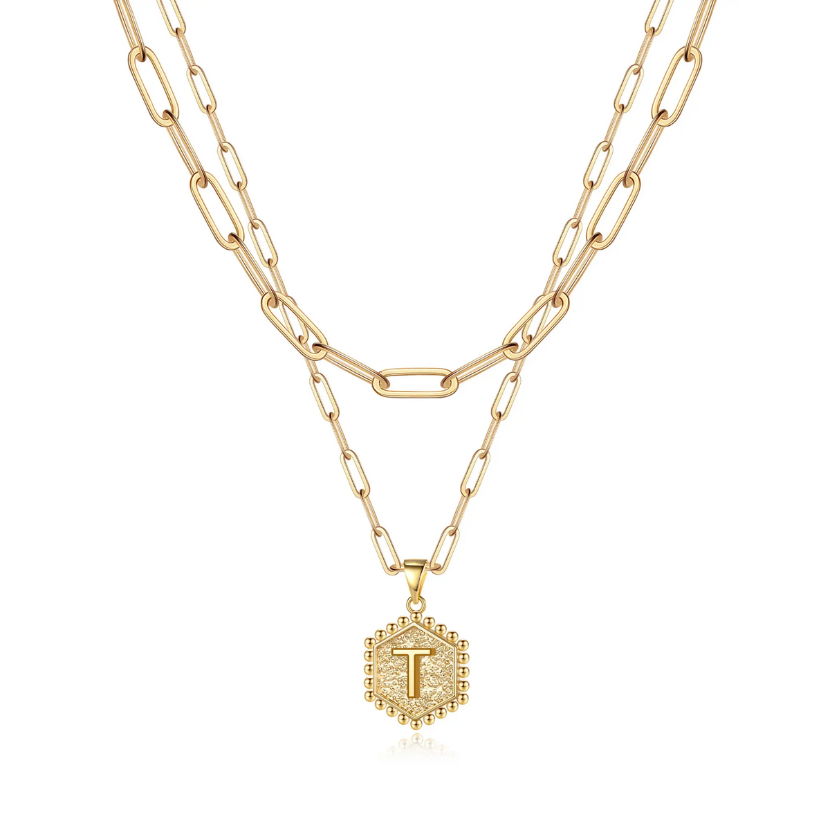 2pc 14k Hexagon Initial Necklace