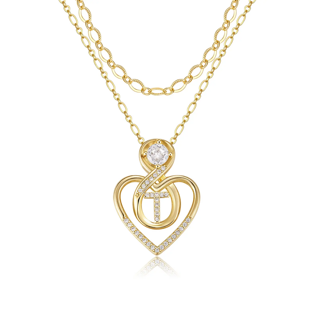 2pc 14k Initial Infinity Heart Necklace Set