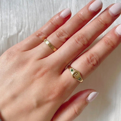 Zircon Initial Signet Ring