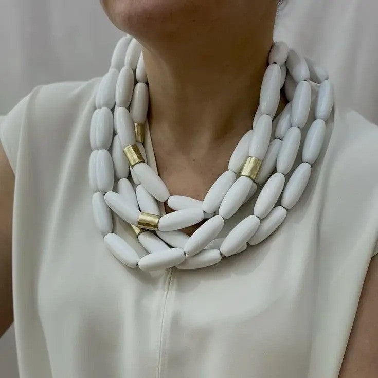 White Resin Bead Statement Necklace