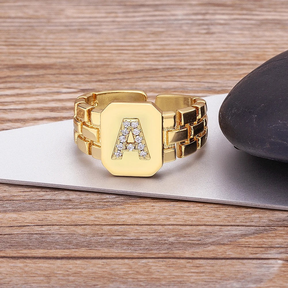Square Crystal Initial Ring
