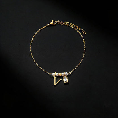 Letter & Pearl Charm Bracelet
