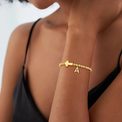 Cross & Initial Charm Bracelet