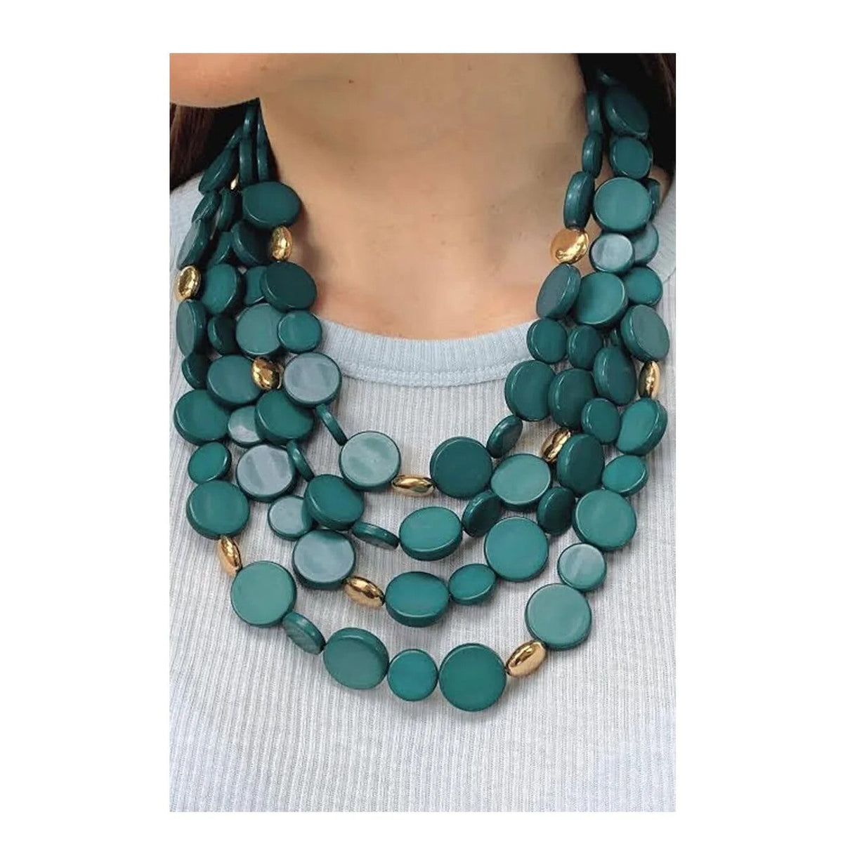 Teal Disc Layered Necklace