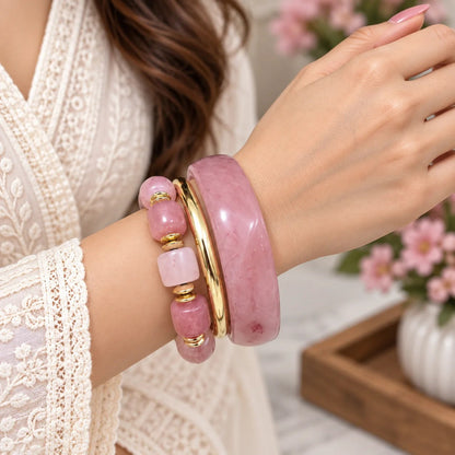 Turquoise Resin & Beaded Bangle Set