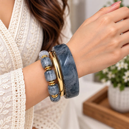 Turquoise Resin & Beaded Bangle Set