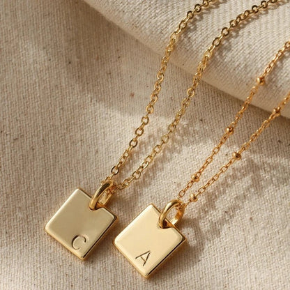 Engraved Square Initial Necklace