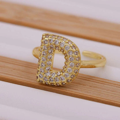 Crystal Letter Open Ring
