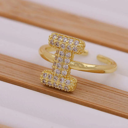 Crystal Letter Open Ring
