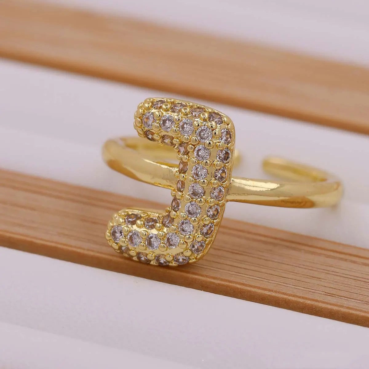 Crystal Letter Open Ring