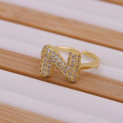Crystal Letter Open Ring