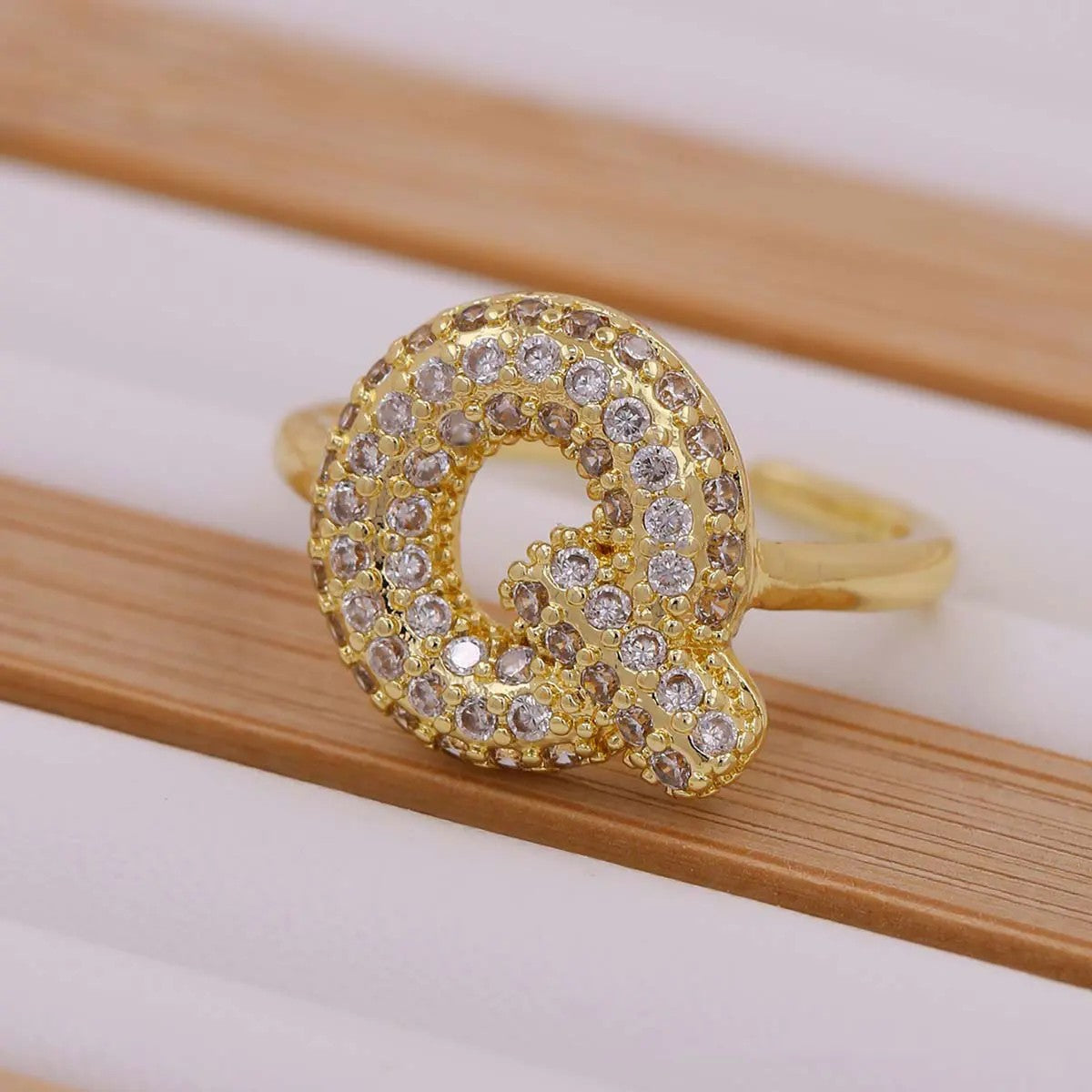 Crystal Letter Open Ring