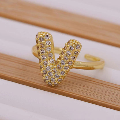 Crystal Letter Open Ring