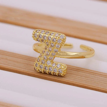 Crystal Letter Open Ring