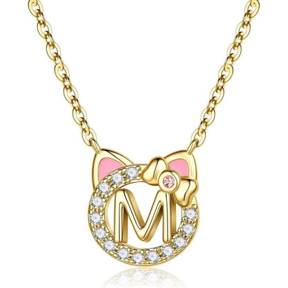 Cat Initial Pendant Necklace