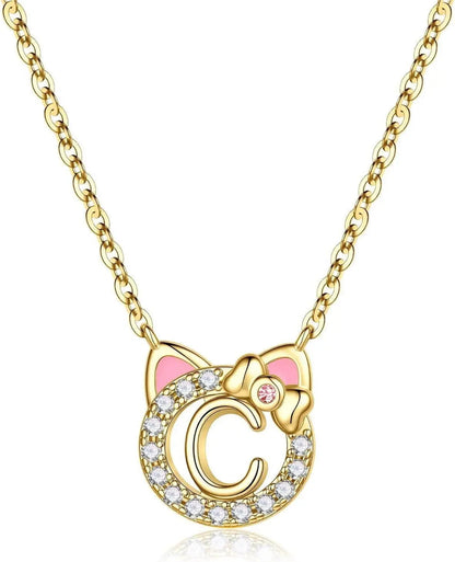 Cat Initial Pendant Necklace