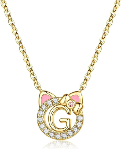 Cat Initial Pendant Necklace