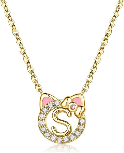 Cat Initial Pendant Necklace