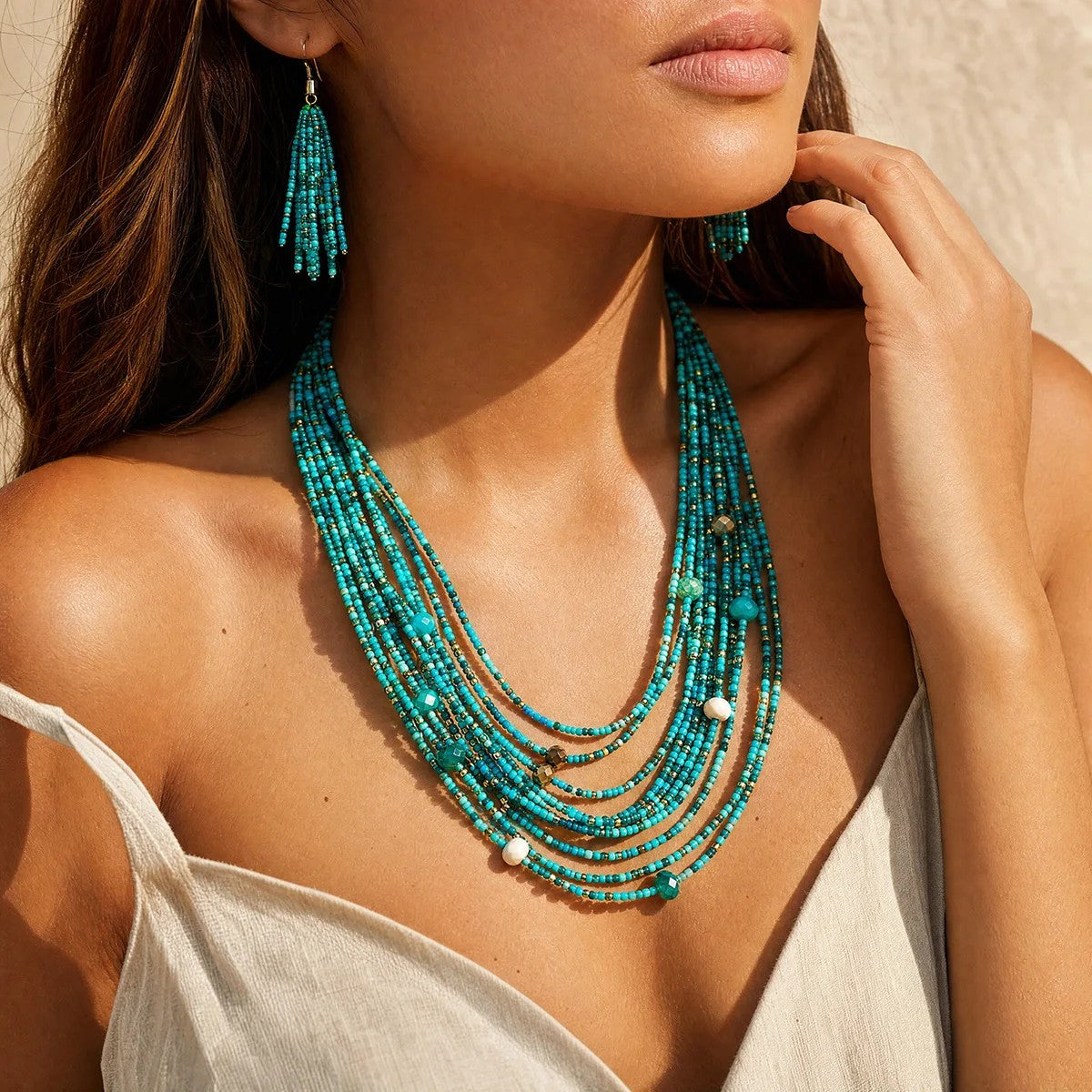 Turquoise Multi-Strand Bead Jewelry Set