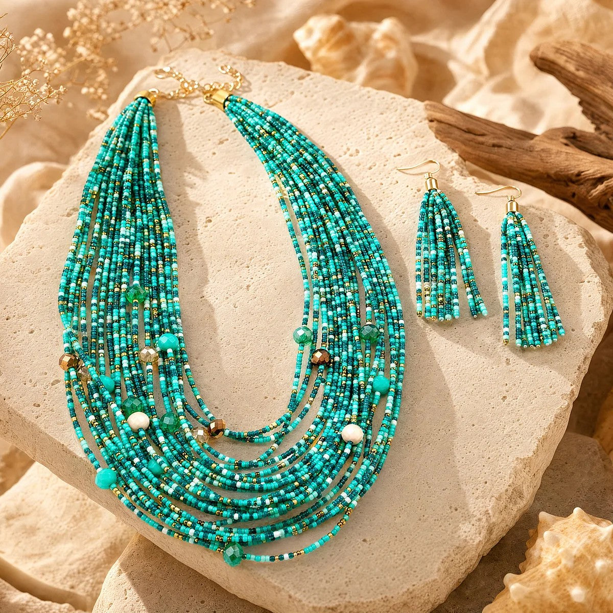 Turquoise Multi-Strand Bead Jewelry Set