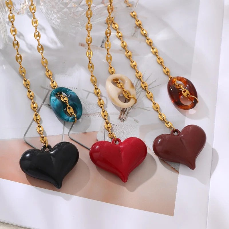 Layered Resin Heart Necklace