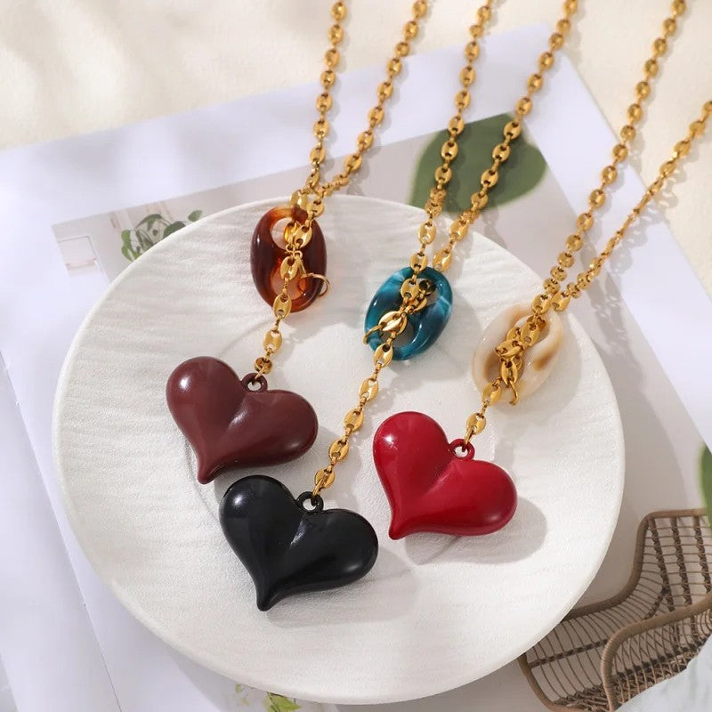 Layered Resin Heart Necklace