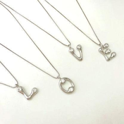 Zircon Inlaid Initial Letter Necklace