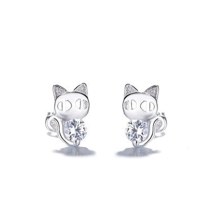 Crystal Cat Stud Earrings