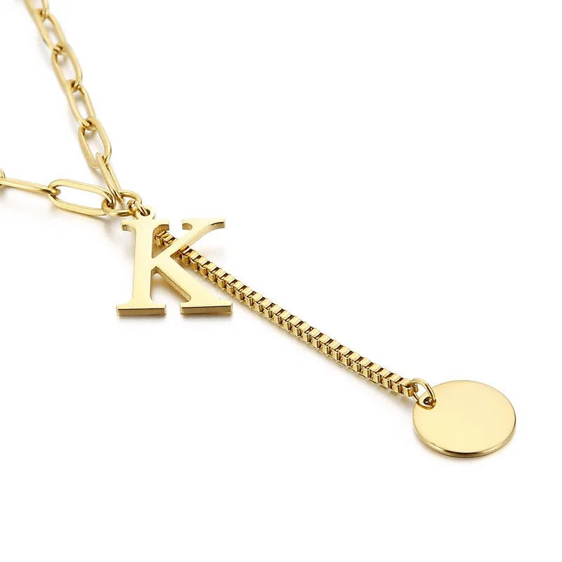 Initial Letter Box Chain Necklace