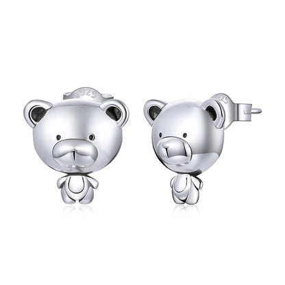 Silver Bear Stud Earrings
