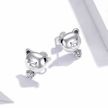 Silver Bear Stud Earrings