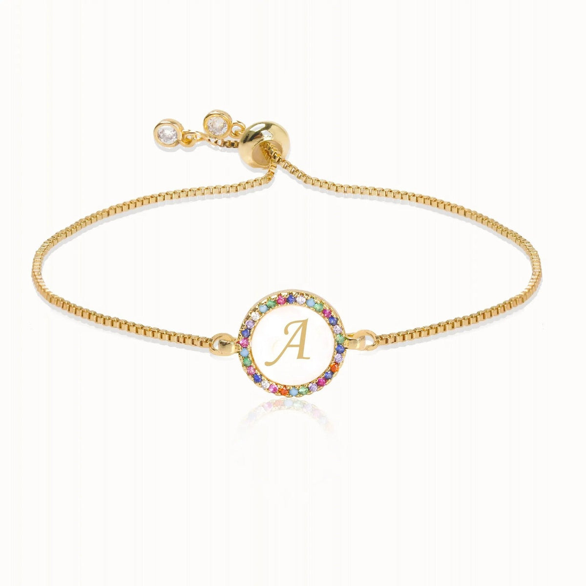 Rainbow Crystal Initial Bracelet