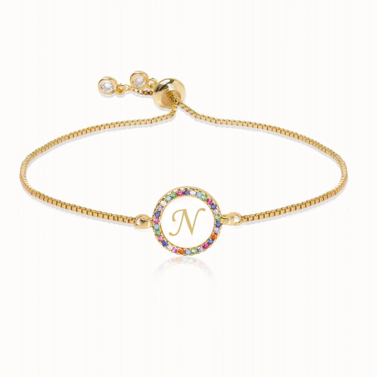 Rainbow Crystal Initial Bracelet