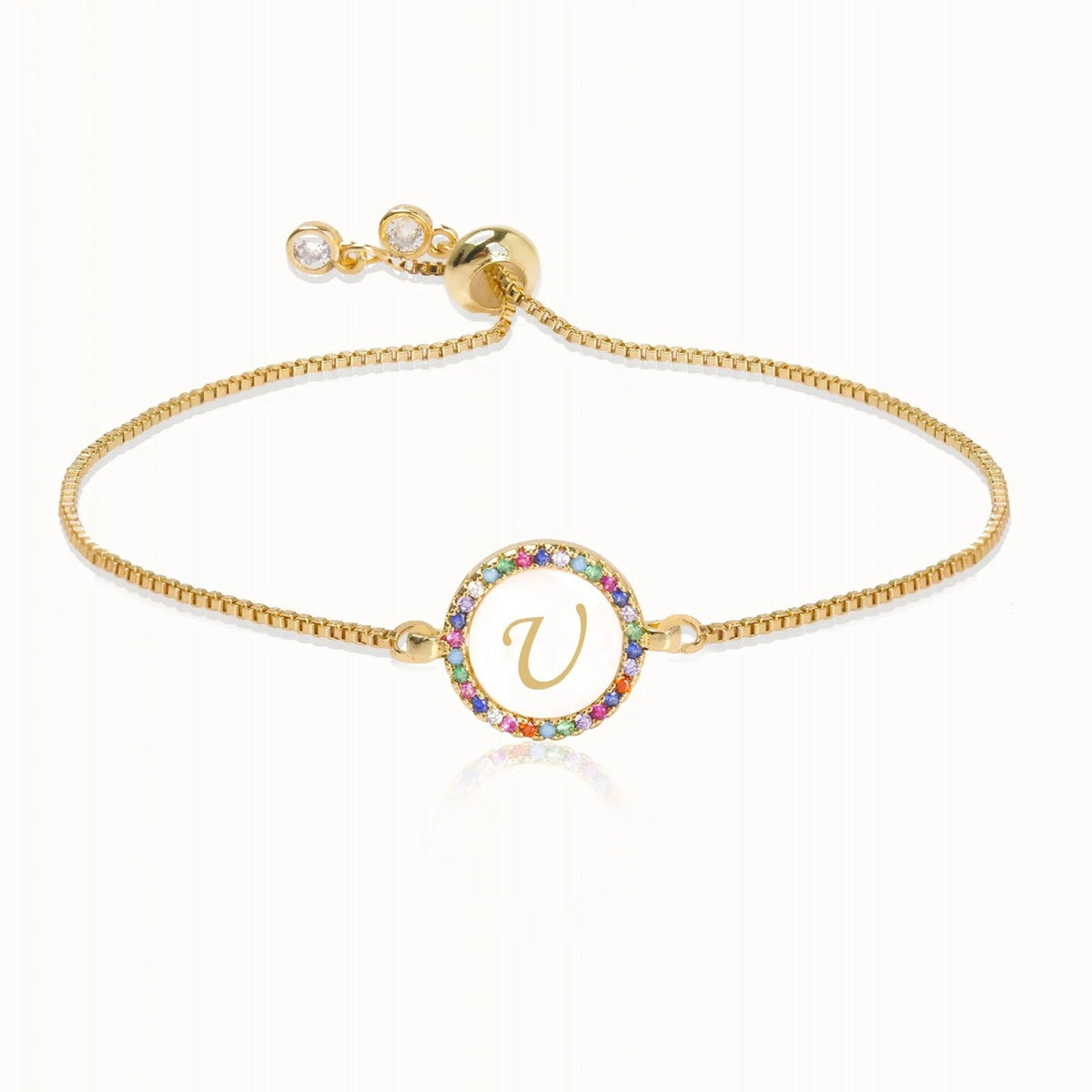 Rainbow Crystal Initial Bracelet