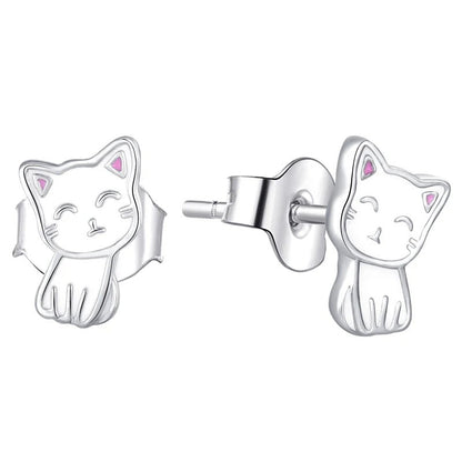 Pink Enamel Kitty Stud Earrings