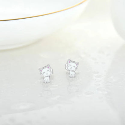 Pink Enamel Kitty Stud Earrings