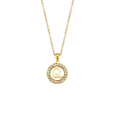 Crystal Initial Circle Necklace