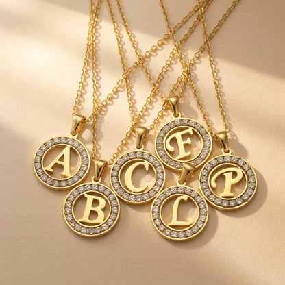 Crystal Initial Circle Necklace