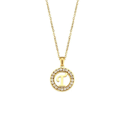 Crystal Initial Circle Necklace