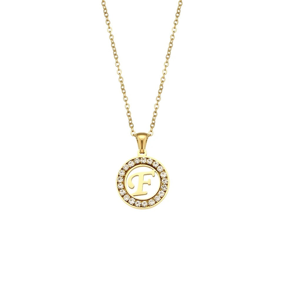 Crystal Initial Circle Necklace