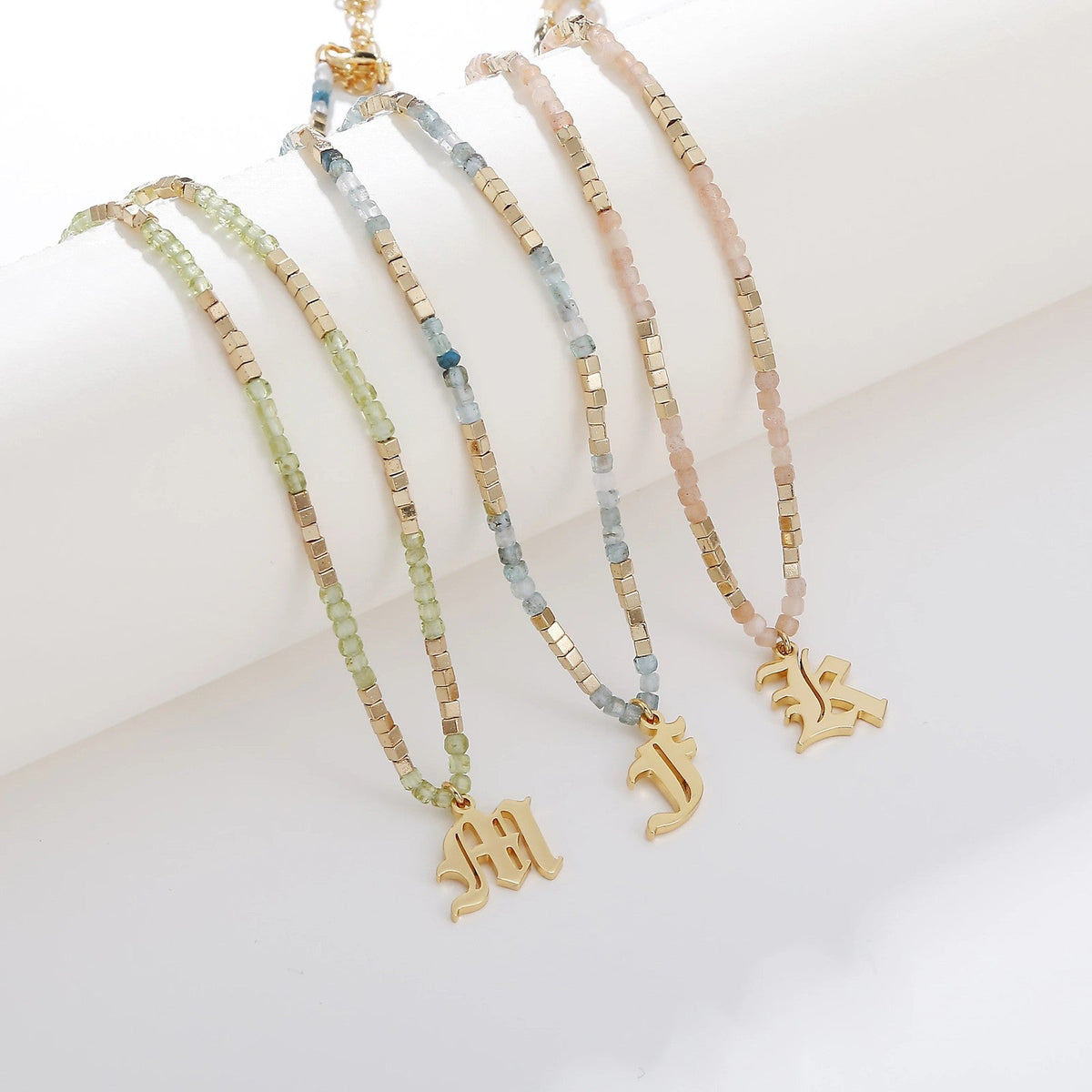 Old English Initial Beaded Necklace