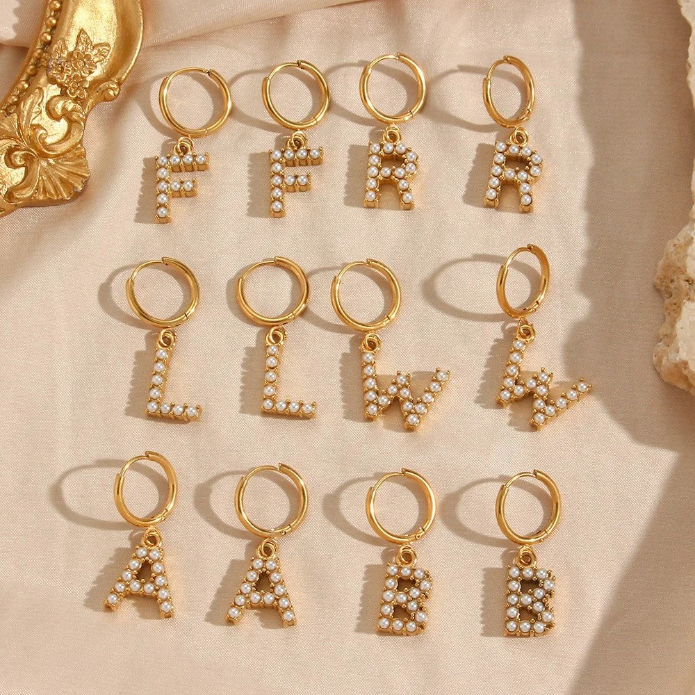 Pearl Initial Hoop Earrings