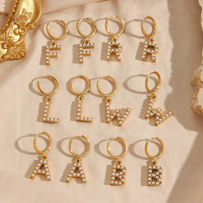 Pearl Initial Hoop Earrings