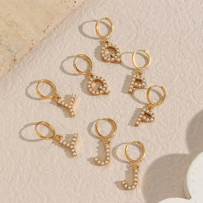 Pearl Initial Hoop Earrings